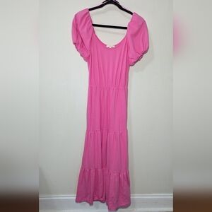 Skies Are Blue Pink Tiered Maxi Dress Puff Sleeves Women's Size XS NEW